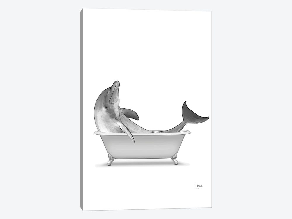 Dolphin In Bathtub Black And White by Printable Lisa's Pets 1-piece Canvas Art Print