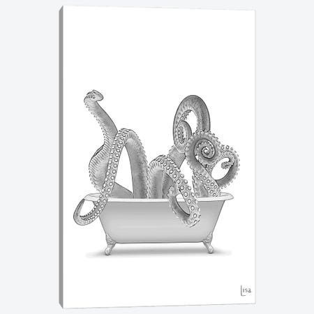 Octopus In Bathtub Black And White Canvas Print #LIP142} by Printable Lisa's Pets Canvas Art Print