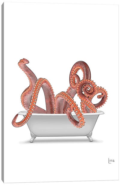 Color Octopus In Bathtub Canvas Art Print - Octopus Art