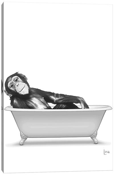 Monkey In Bathtub Black And White Canvas Art Print - Printable Lisa's Pets