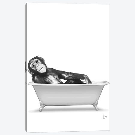 Monkey In Bathtub Black And White Canvas Print #LIP144} by Printable Lisa's Pets Canvas Artwork