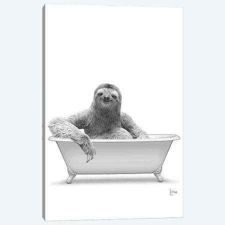 Sloth In Bathtub Black And White Canvas Print #LIP145} by Printable Lisa's Pets Canvas Artwork