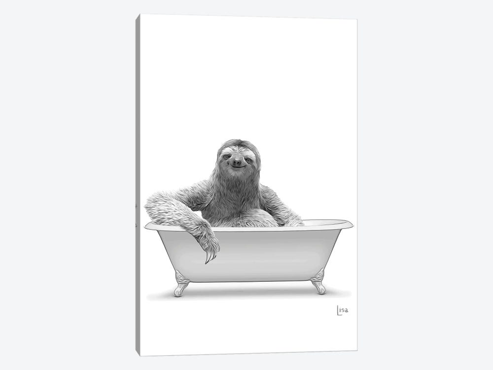 Sloth In Bathtub Black And White by Printable Lisa's Pets 1-piece Canvas Art Print