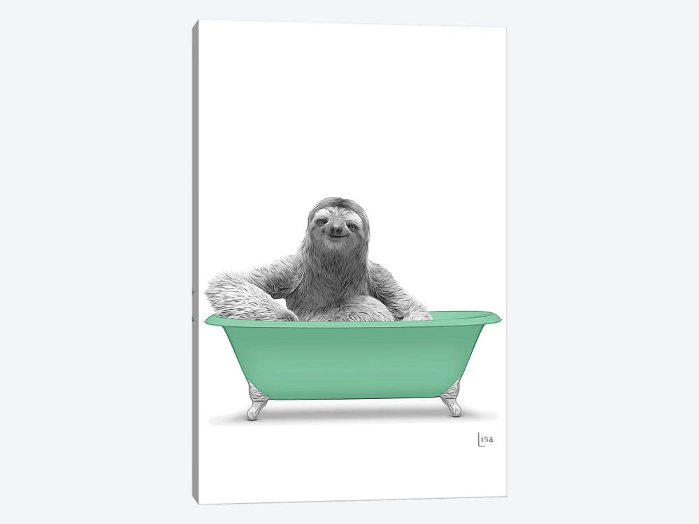 Sloth In Green Bathtub by Printable Lisa's Pets 1-piece Canvas Art