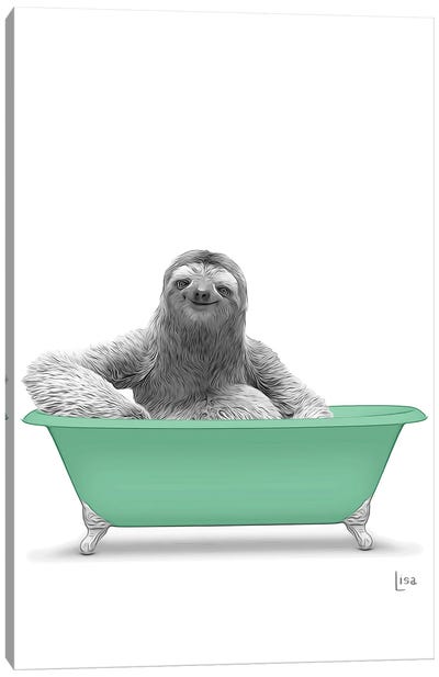 Sloth In Green Bathtub Canvas Art Print - Printable Lisa's Pets