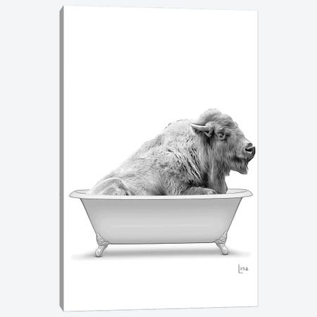 Bison In Bathtub Black And White Canvas Print #LIP147} by Printable Lisa's Pets Canvas Art