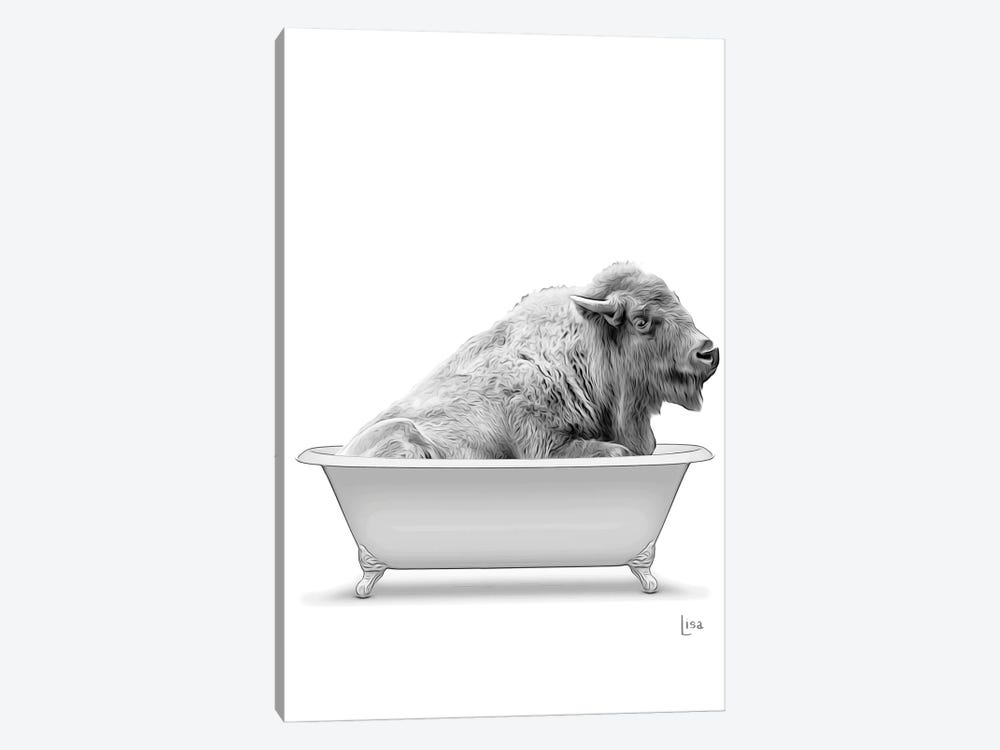 Bison In Bathtub Black And White by Printable Lisa's Pets 1-piece Canvas Print
