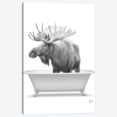 Moose In Bathtub Black And White Canvas Print #LIP148} by Printable Lisa's Pets Art Print
