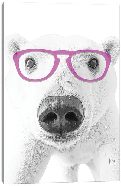 Polar Bear With Violet Glasses Canvas Art Print - Printable Lisa's Pets