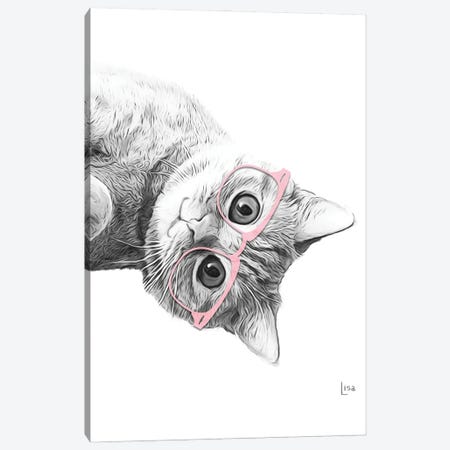 Cat With Pink Glasses Canvas Print #LIP150} by Printable Lisa's Pets Canvas Wall Art