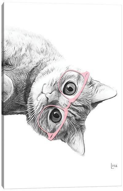 Cat With Pink Glasses Canvas Art Print - Cat Art