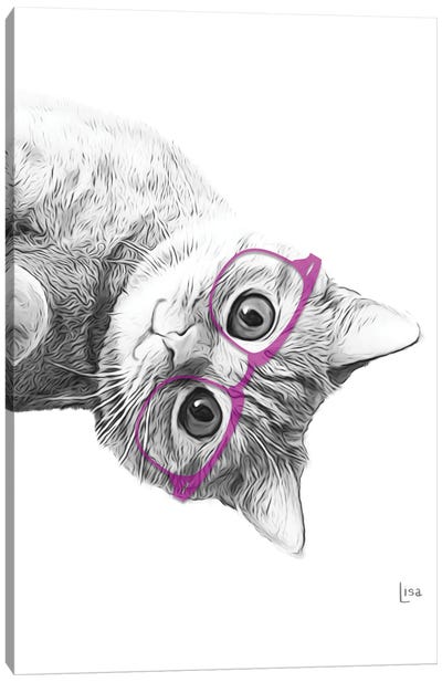 Cat With Purple Glasses Canvas Art Print - Tabby Cat Art