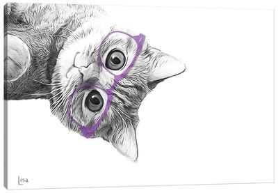 Cat With Violet Glasses Canvas Art Print - Tabby Cat Art