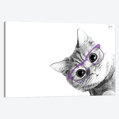 Small Cat With Violet Glasses Canvas Print #LIP153} by Printable Lisa's Pets Canvas Artwork