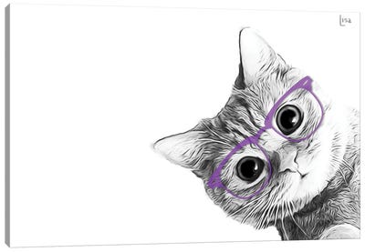 Small Cat With Violet Glasses Canvas Art Print - Tabby Cat Art