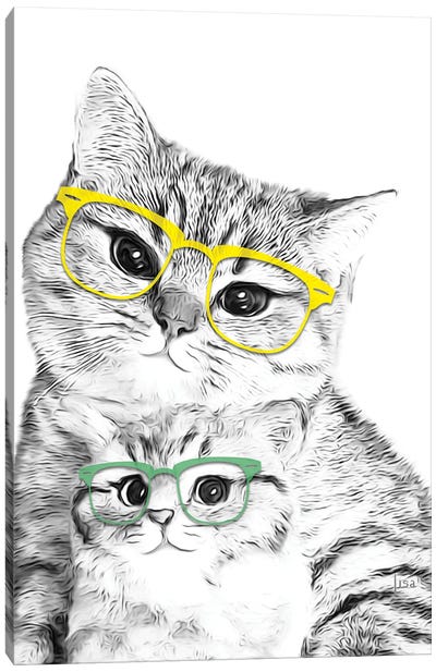 Two Cats With Colored Glasses Canvas Art Print - Tabby Cat Art