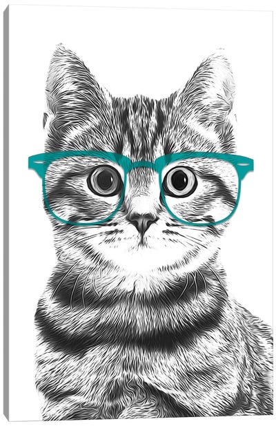Cat With Teal Glasses Canvas Art Print