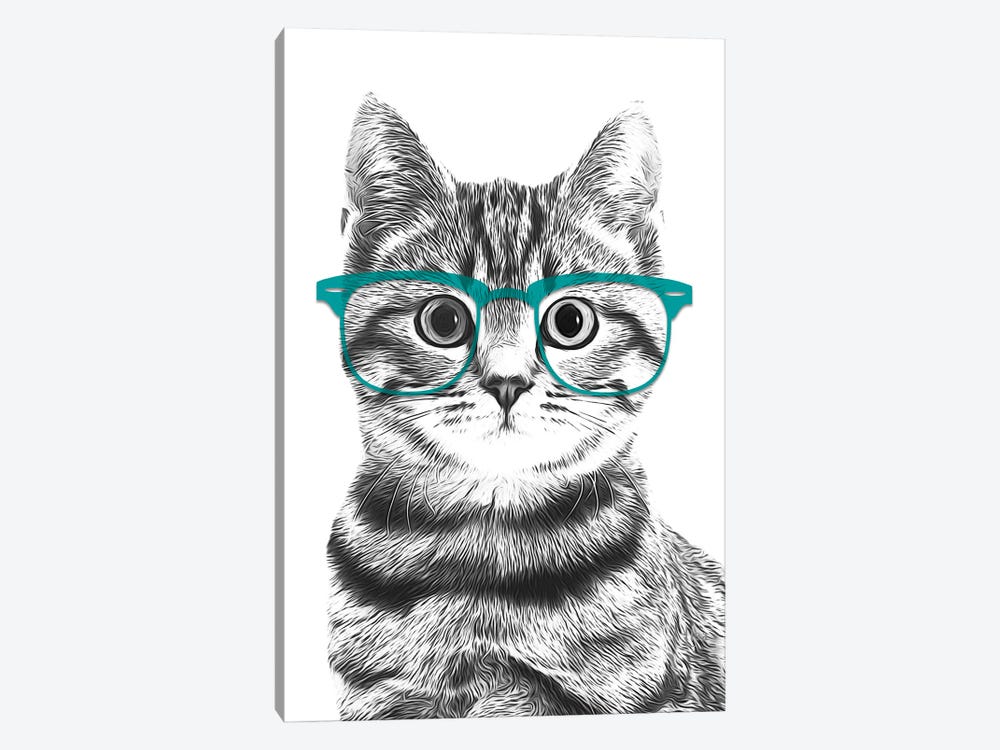 Cat With Teal Glasses by Printable Lisa's Pets 1-piece Art Print