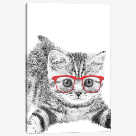 Cat With Red Glasses Canvas Print #LIP157} by Printable Lisa's Pets Art Print