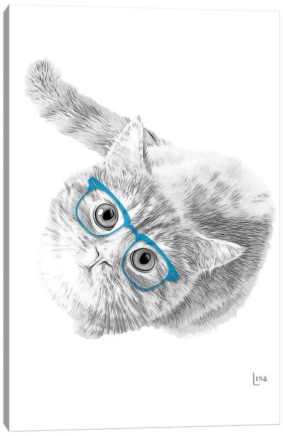 Cat With Blue Glasses Canvas Art Print - Tabby Cat Art
