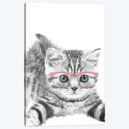 Little Cat With Pink Glasses Canvas Print #LIP159} by Printable Lisa's Pets Canvas Wall Art