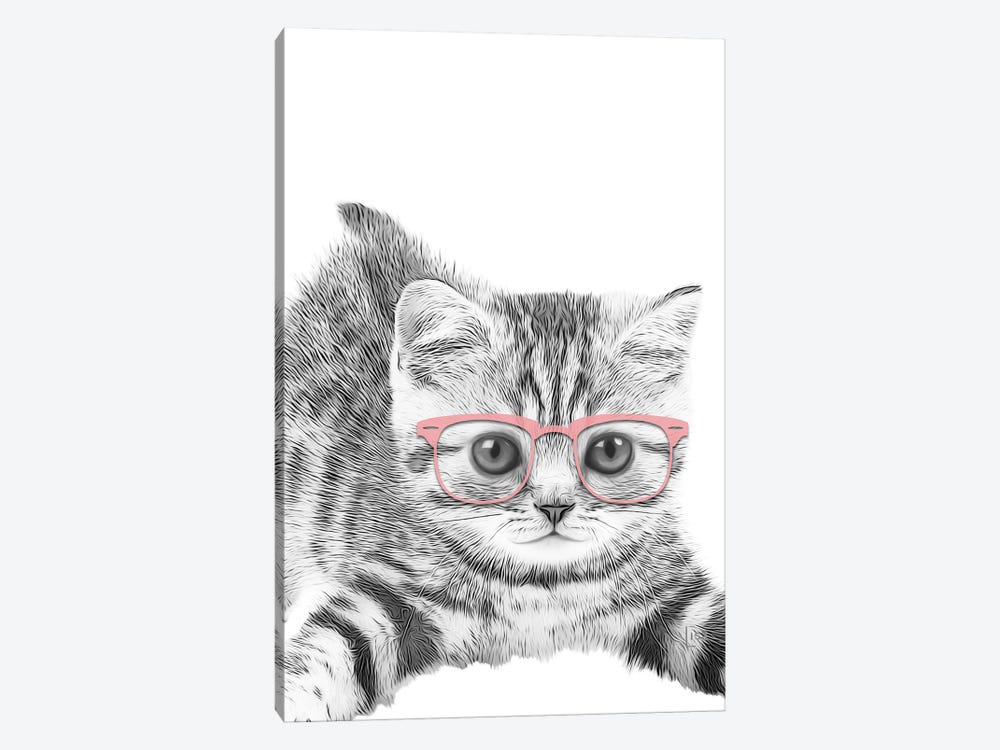 Little Cat With Pink Glasses by Printable Lisa's Pets 1-piece Canvas Wall Art
