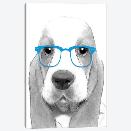 Bassethound With Blue Glasses Canvas Print #LIP160} by Printable Lisa's Pets Art Print