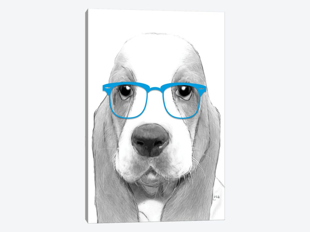 Bassethound With Blue Glasses by Printable Lisa's Pets 1-piece Canvas Wall Art