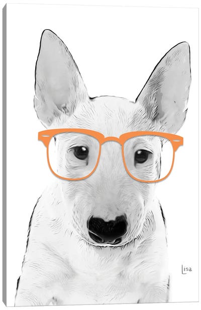 Bullterrier With Orange Glasses Canvas Art Print - Bull Terrier Art