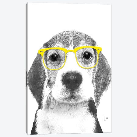 Beagle With Yellow Glasses Canvas Print #LIP162} by Printable Lisa's Pets Canvas Art Print