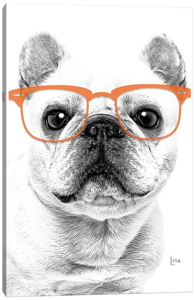 French Bulldog With Orange Glasses Canvas Art Print - French Bulldog Art