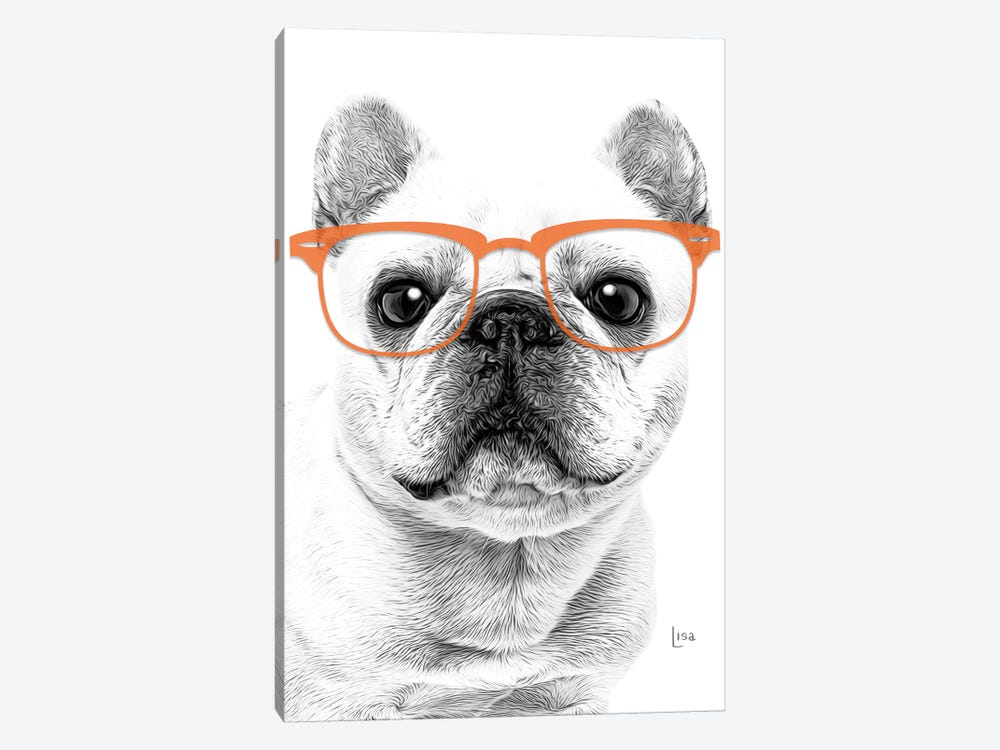 French Bulldog With Orange Glasses by Printable Lisa's Pets 1-piece Canvas Print