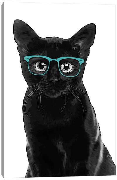 Black Cat With Teal Glasses Canvas Art Print - Printable Lisa's Pets