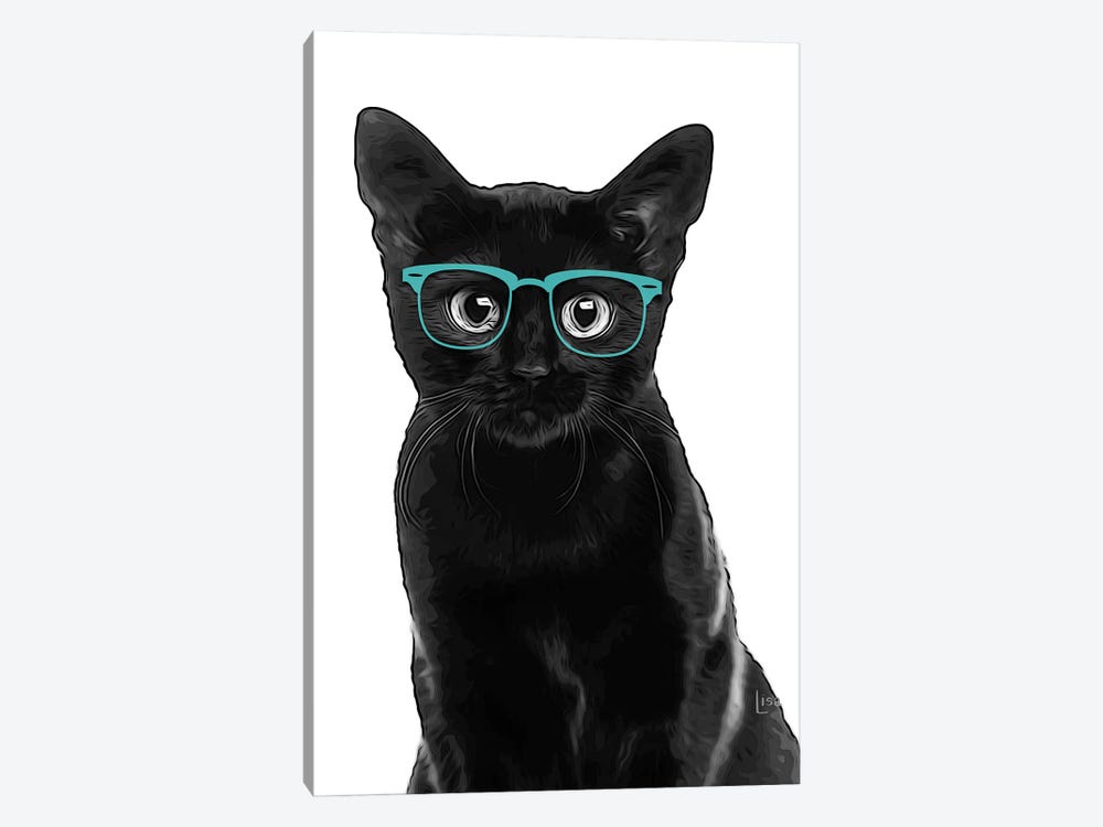 Black Cat With Teal Glasses 1-piece Canvas Art