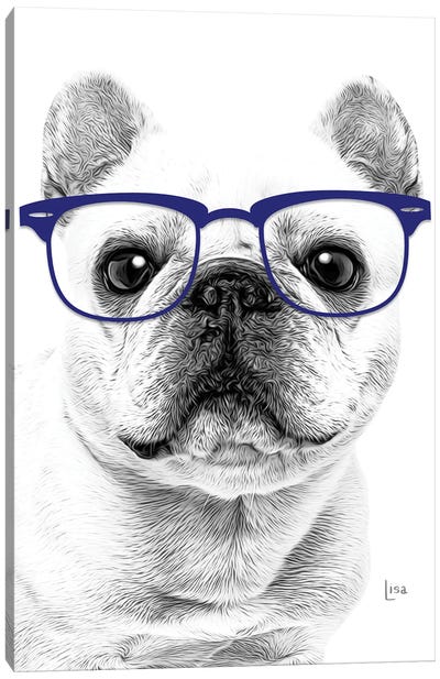 French Bulldog With Blue Glasses Canvas Art Print - French Bulldog Art