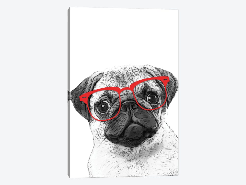 Pug With Red Glasses by Printable Lisa's Pets 1-piece Canvas Print