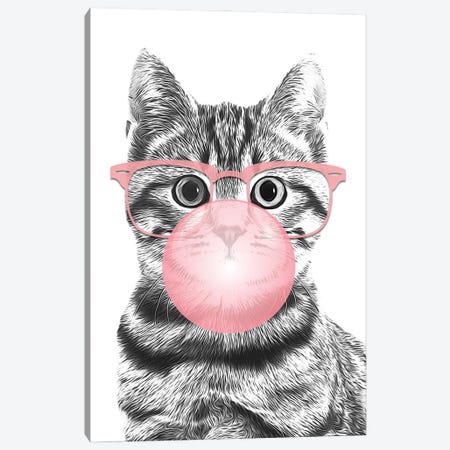 Cat With Pink Glasses And Bubble Canvas Print #LIP168} by Printable Lisa's Pets Canvas Print