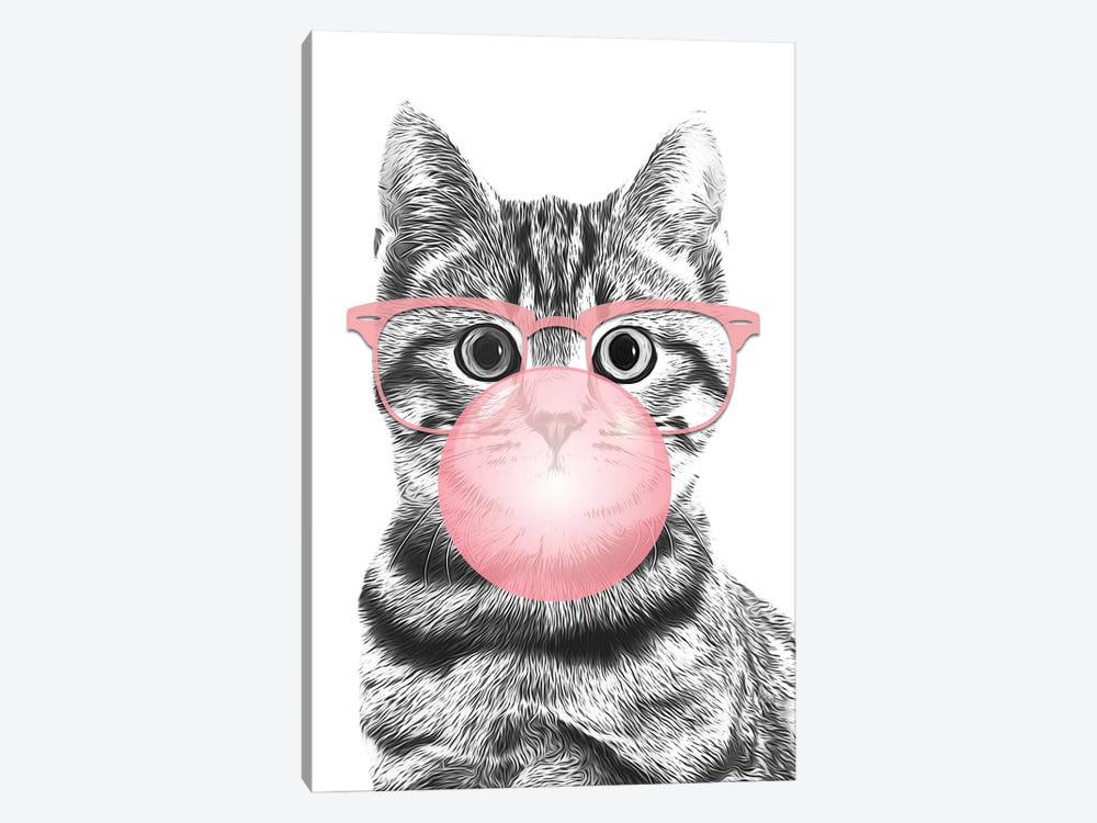Cat With Pink Glasses And Bubble by Printable Lisa's Pets 1-piece Canvas Artwork