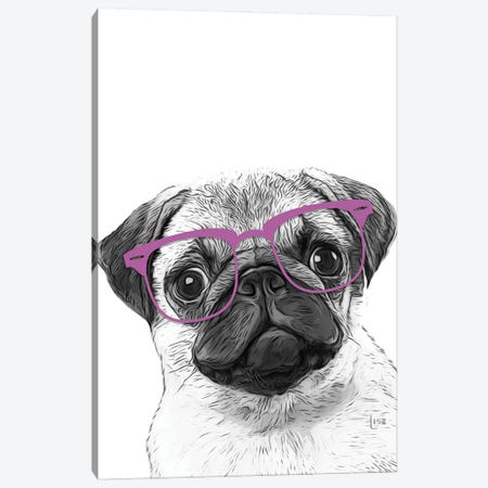 Pug With Violet Glasses Canvas Print #LIP169} by Printable Lisa's Pets Canvas Art Print
