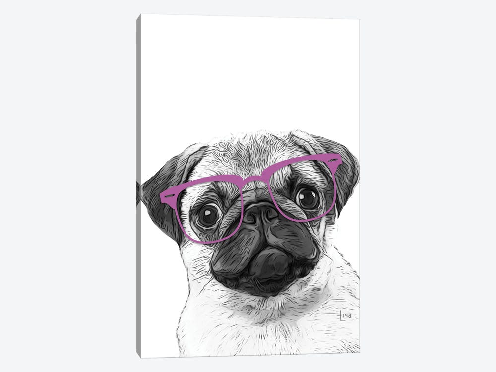 Pug With Violet Glasses by Printable Lisa's Pets 1-piece Canvas Print