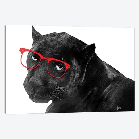 Panther With Red Glasses Canvas Print #LIP16} by Printable Lisa's Pets Canvas Wall Art