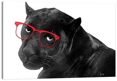Panther With Red Glasses Canvas Art Print - Panther Art