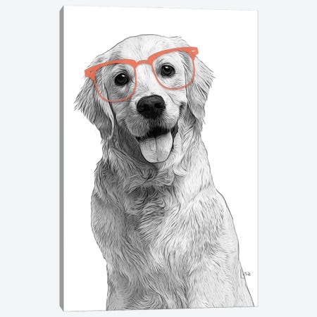 Golden Retriever With Orange Glasses Canvas Print #LIP170} by Printable Lisa's Pets Canvas Wall Art
