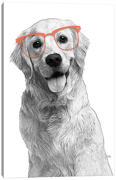 Golden Retriever With Orange Glasses Canvas Art Print - Printable Lisa's Pets