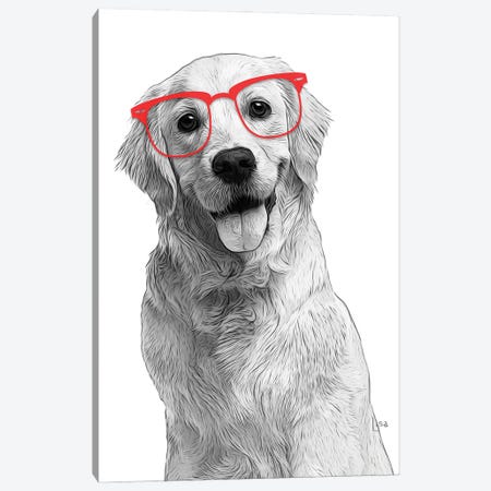 Golden Retriever With Red Glasses Canvas Print #LIP171} by Printable Lisa's Pets Canvas Artwork