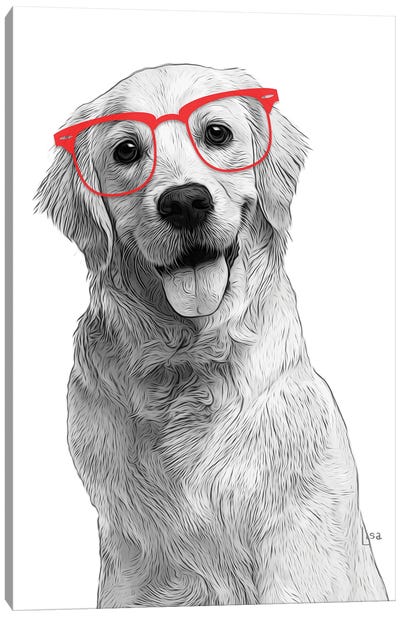 Golden Retriever With Red Glasses Canvas Art Print - Printable Lisa's Pets