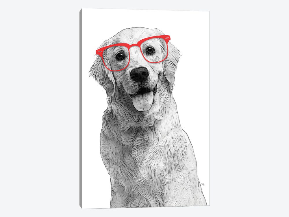 Golden Retriever With Red Glasses by Printable Lisa's Pets 1-piece Canvas Art
