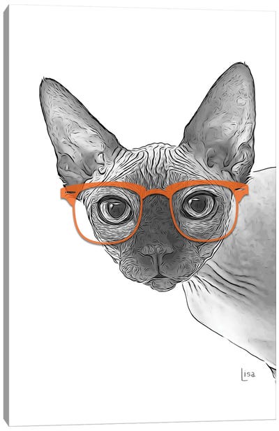 Sphynxcat With Orange Glasses Canvas Art Print - Hairless Cat Art