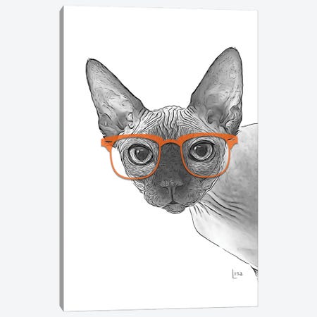 Sphynxcat With Orange Glasses Canvas Print #LIP172} by Printable Lisa's Pets Canvas Wall Art