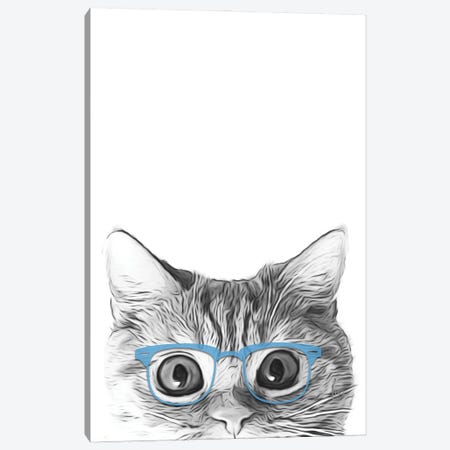 Cat Face With Blue Glasses Canvas Print #LIP173} by Printable Lisa's Pets Canvas Wall Art